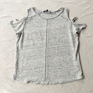 Generation Love Revolve 100% Linen Heathered Gray Cold Shoulder Top Extra Small